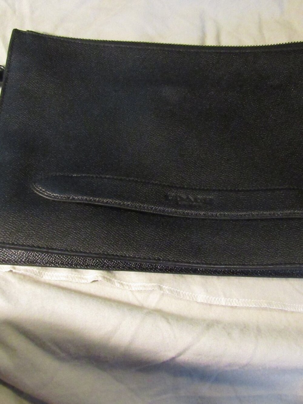 COACH Black Textured Crossgrain Leather Pouch with Gold Hardware & Wrist Strap